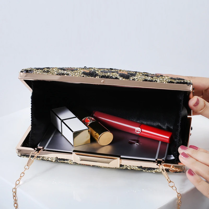 Sequined Green Color Women Evening Bags Party Wedding Chain Shoulder Handbags Luxury Golden Clutch Purse