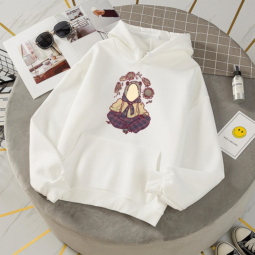 Jacket for Girl Frog Hooded Sweetshirt Aesthetic Hoodie 90 s Graphic Thick Oversized Hoodie Womens Tracksuits Hooded Sweatshirts