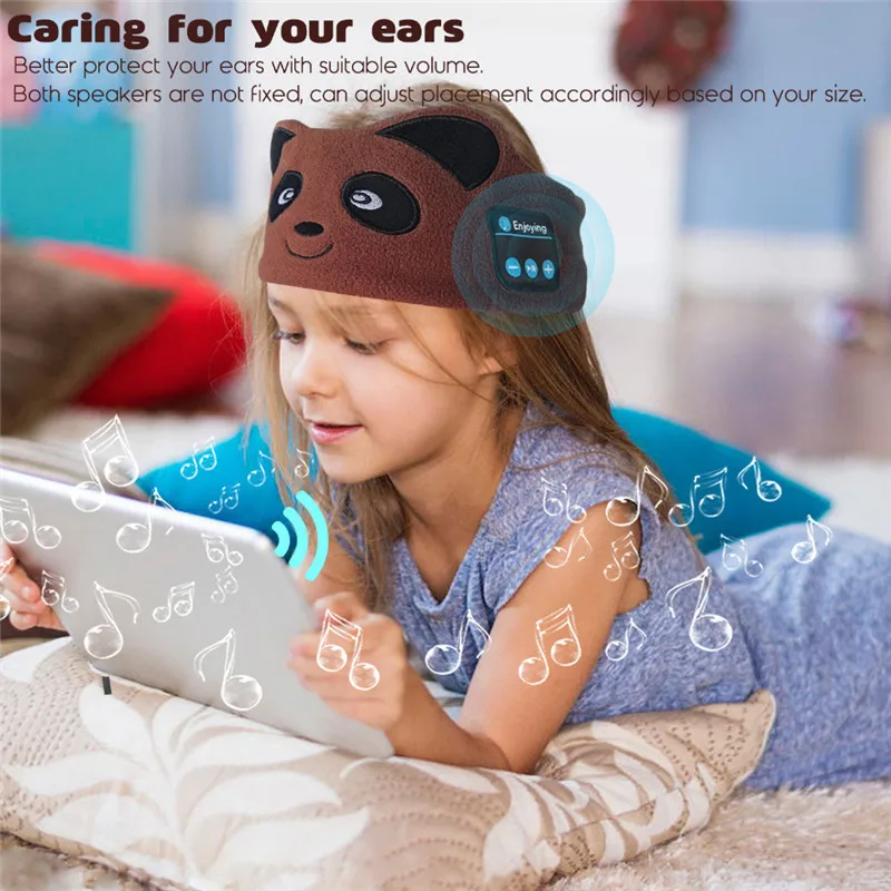 Детские беспроводные наушники Bluetooth 5,0, наушники, маска для сна, мультяшная Музыкальная гарнитура с микрофоном для ответа на телефон