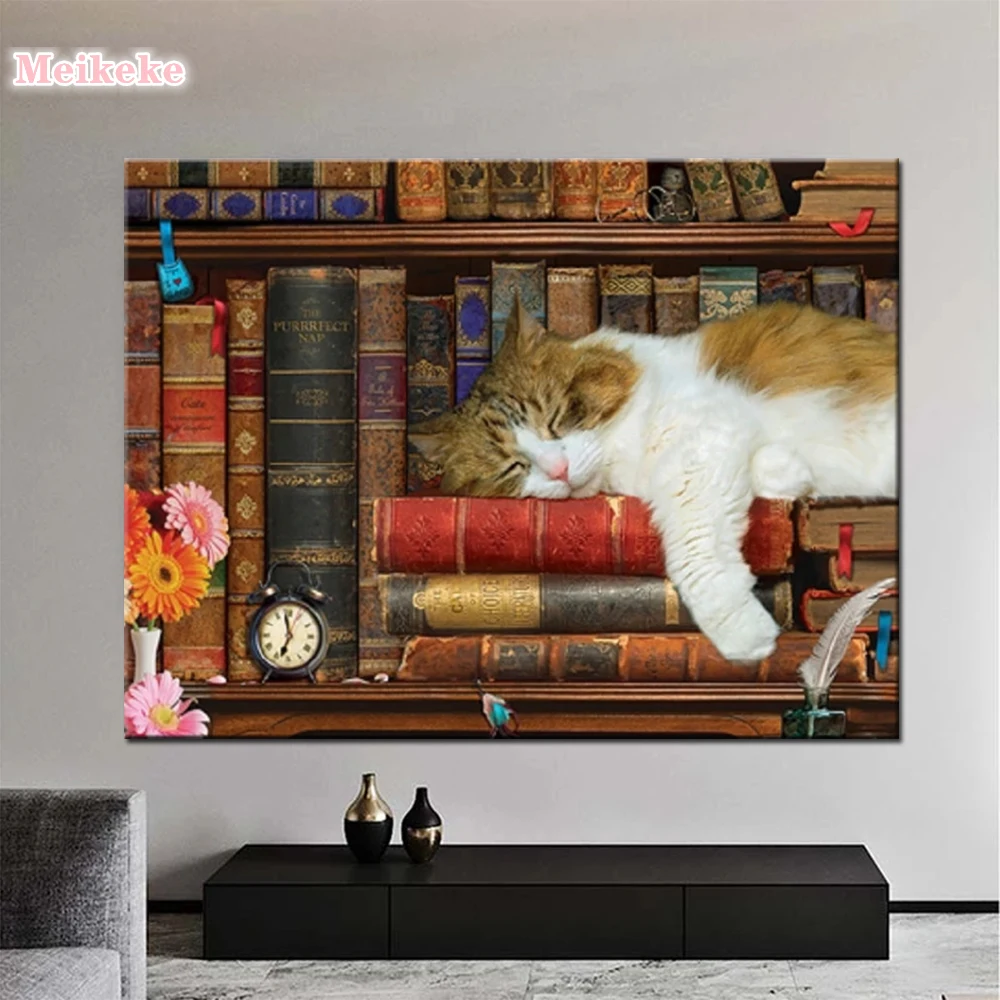 

5d diy diamond painting full square Diamond embroidery Animal cat on bookshelf diamond mosaic new arrivals hobby decoration