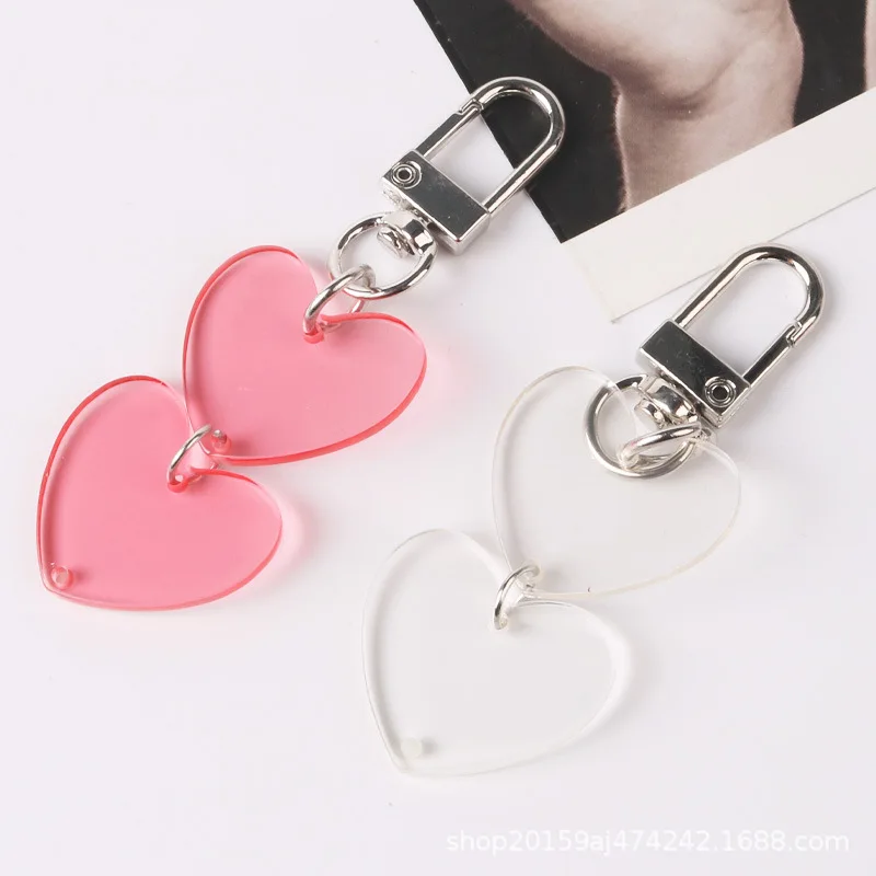 

10pcs Acrylic Double Heart Keychain For Women Trinket Cartoon Key Chains Ring Car Bag Pendent Charm Child Toys
