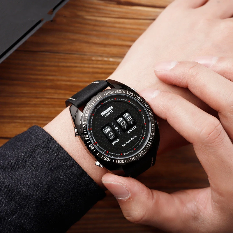 Часы наручные мужские кварцевые с оригинальным принтом из натуральной кожи |