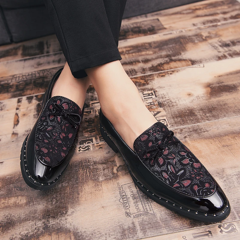 Уникальные кожаные туфли с цветочным принтом мужские в итальянском стиле