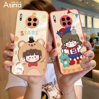 asina tempered glass case for huawei mate 40 30 20 10 pro cartoon cover for huawei honor 30 20 10 8x 9x v20 30 40 couple funda
