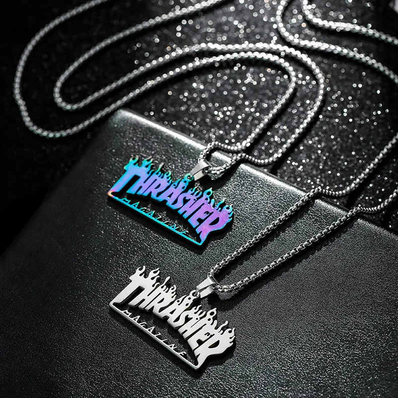 Ожерелье с подвеской из нержавеющей стали надписью пламя для мужчин и женщин