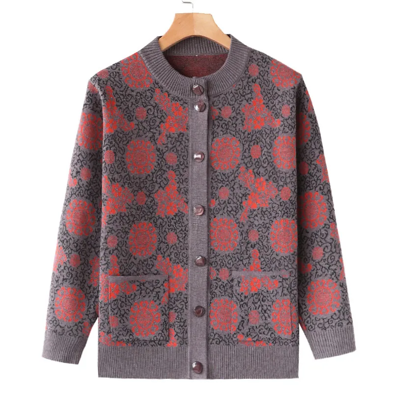 

Middle-aged and Elderly Women's Sweaters Spring Autumn Women's Coat Long Sleeve Knitting Cardigan Jacket Grandma Clothing 4XL