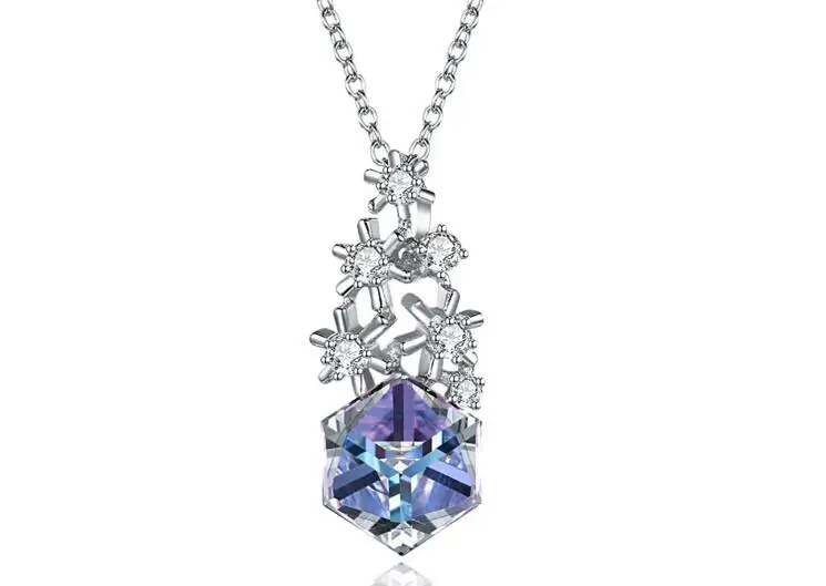 

YTF55 S925 Sterling Silver Snowflake Crystal Pendant Necklace Christmas sterling silver inlaid zircon lady's Necklace