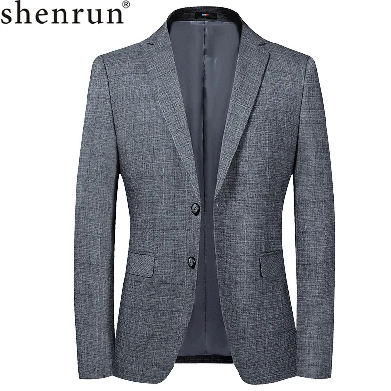 Shenrun Men Plaid Suit Slim Spring Autumn Korean Style Young Man Business Formal Casual Check Blazer Office Work Daily Life Gray