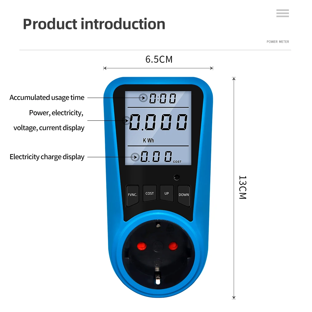 Medidor de corriente Digital con enchufe de la UE, voltímetro, medidor de potencia CA, tiempo de vatios, medidor de energía, vatímetro, EE. UU., Reino Unido, AU, FR, BR, enchufe