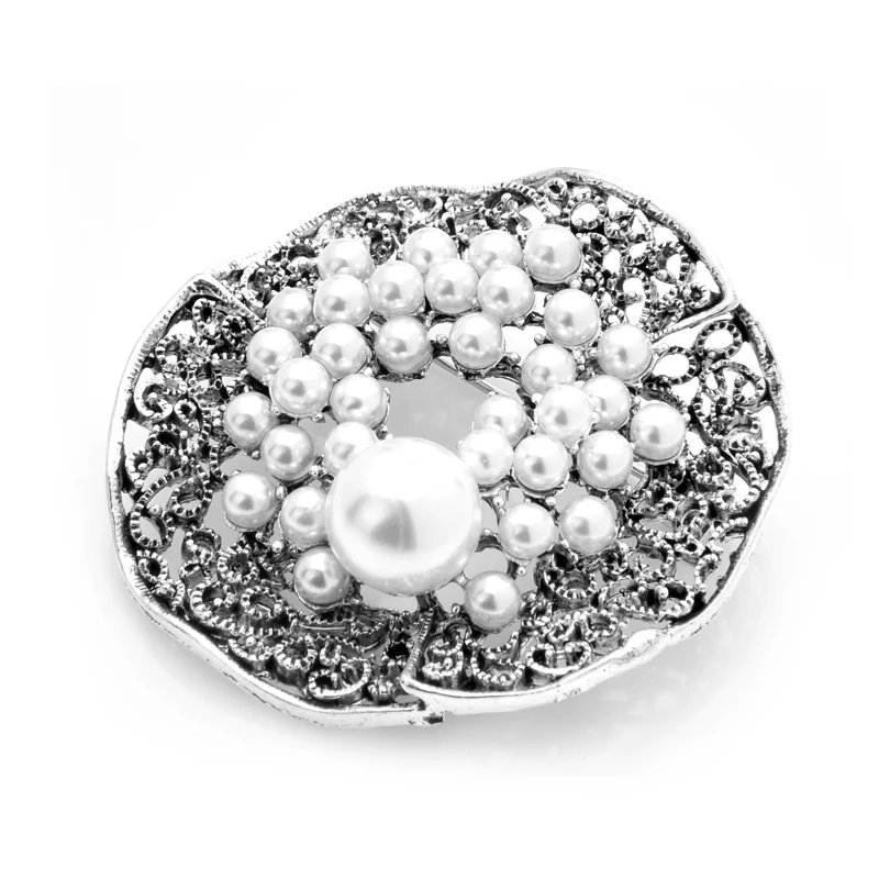 

Wuli&baby Pearls Round Flower Brooches Women Alloy Vintage Flower Weddings Banquet Brooch Pins Gifts