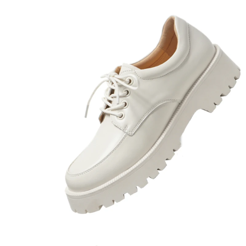 

Женские туфли из натуральной кожи AIYUQI, новые весенние белые лоферы в британском стиле, повседневные туфли на платформе с круглым носком для ...