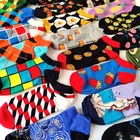 Короткие мужские носки 10 цветов, хлопковые носки до щиколотки с фруктами, граффити, в клетку, в полоску, модные летние, авокадо, банан, повседневные Мягкие носки забавная лодка