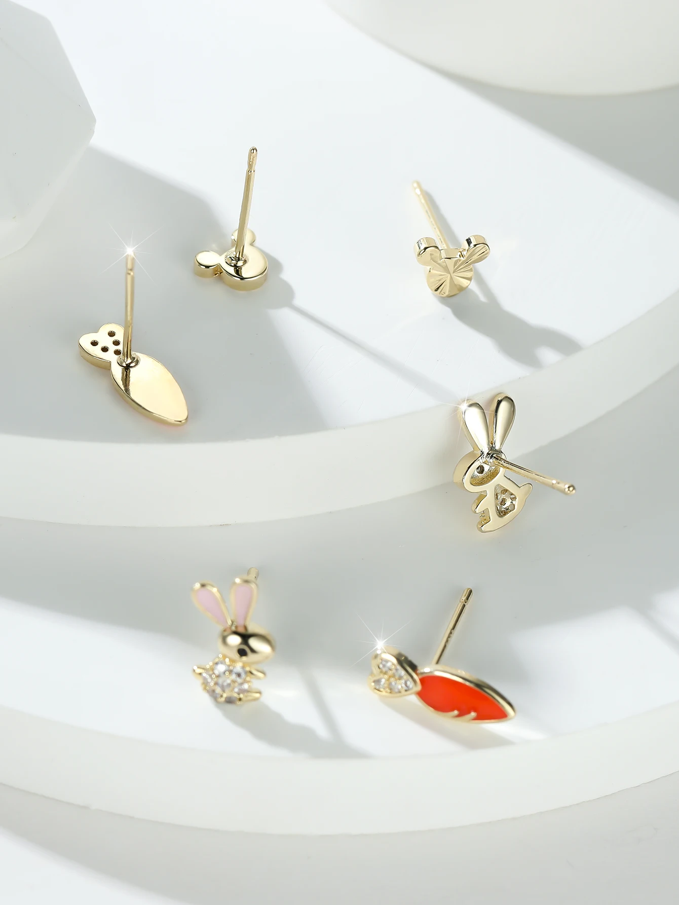 

S925 Silver Cute Girlish Earring Exquisite Animal Rabbit Carrot Three-On-One High-end Fashion For Girls Birthday Jewelry Gift