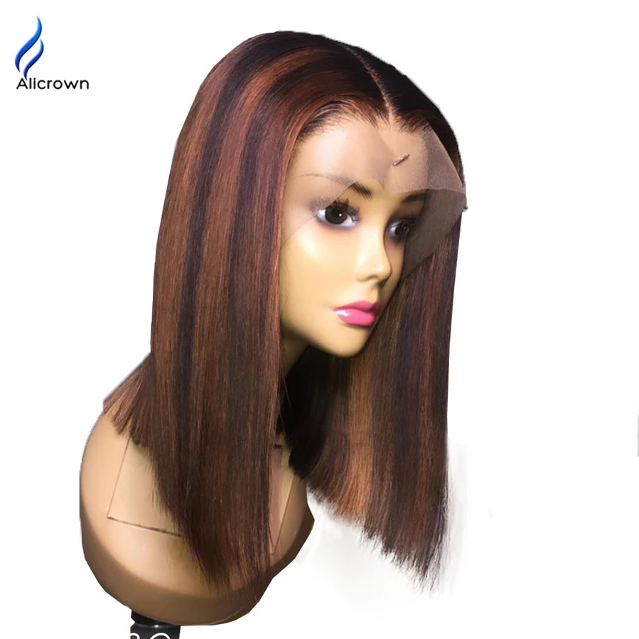 Alicrown Lace Front Human Hair Wig For Women Short Bob Wigs Ombre 150% Density Non-Remy Middle Ratio | Шиньоны и парики