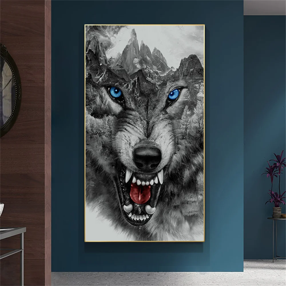 

Ferocious Wolf Canvas Painting Wall Art Animal Picture For Living Room Black and white Posters And Prints Nordic Home Decor