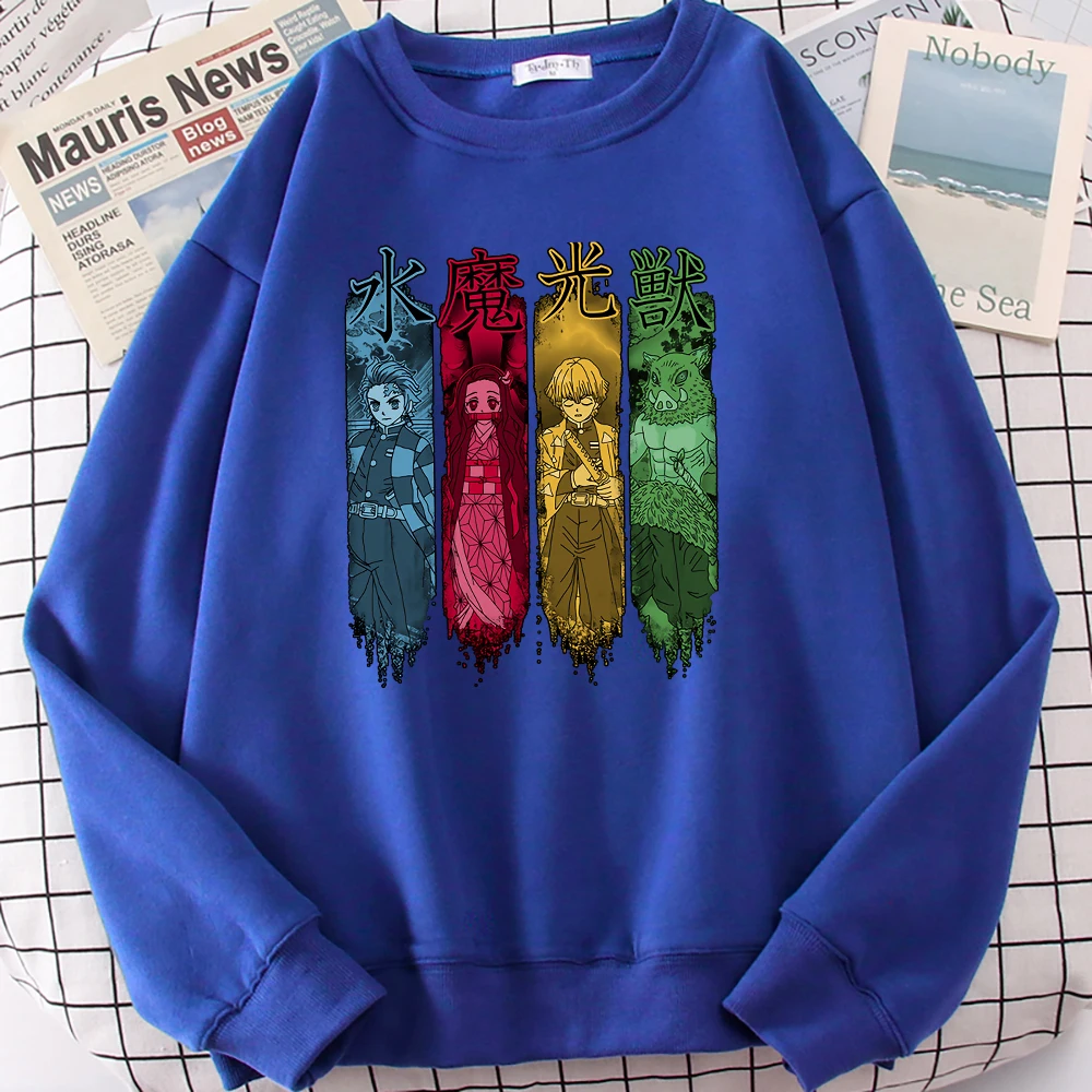 

Толстовка мужская с капюшоном, флисовая мягкая кофта с принтом рассекающих демонов, одежда с круглым вырезом в стиле Харадзюку, хип-хоп