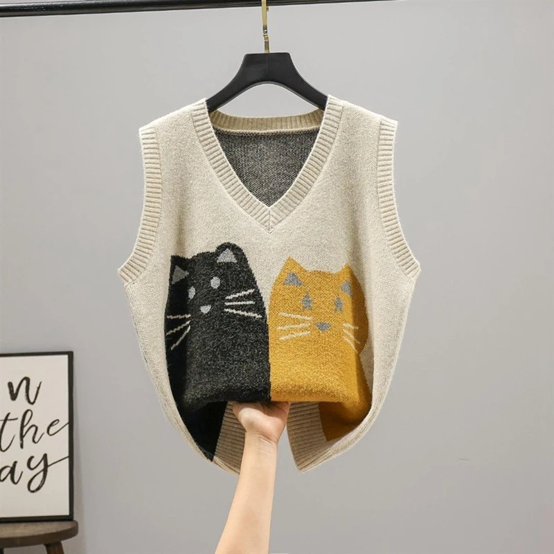 

21334 5 комнат 2 ряда 2 】 плёнка в сетевой схеме кошка жаккардовый V-образный вырез Трикотажный жилет [1202] 33