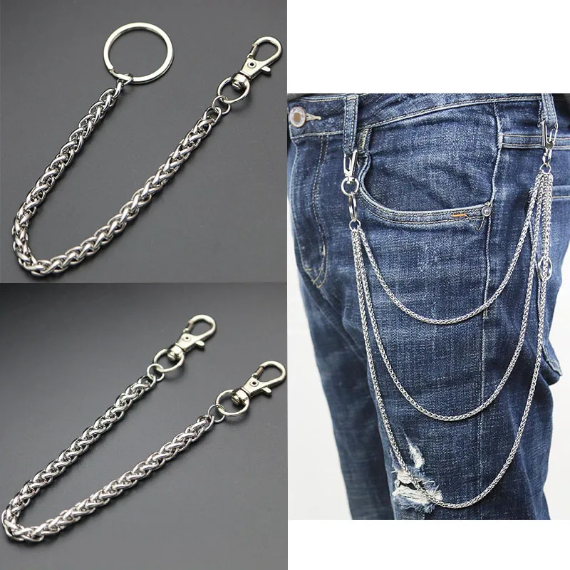 Width 2.5mm-7mm Necklace Stainless Steel Long Metal Wallet Chain Leash Pant Jean Keychain Ring Clip Men's Hip Hop Jewelry
