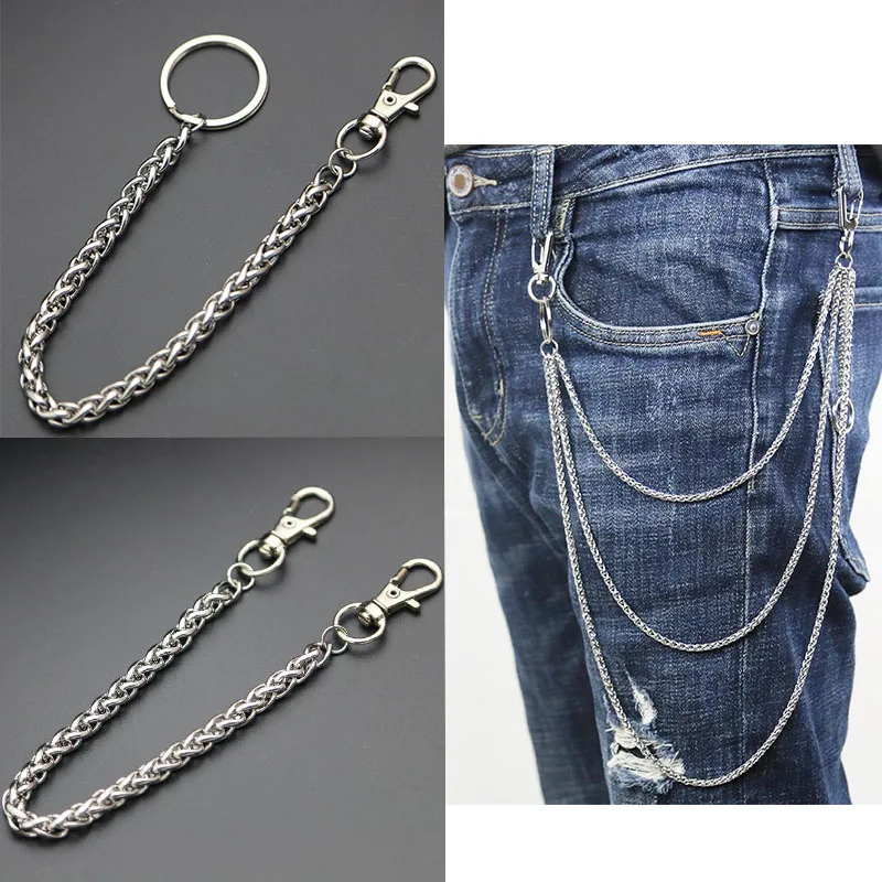 

Width 2.5mm-7mm Necklace Stainless Steel Long Metal Wallet Chain Leash Pant Jean Keychain Ring Clip Men's Hip Hop Jewelry