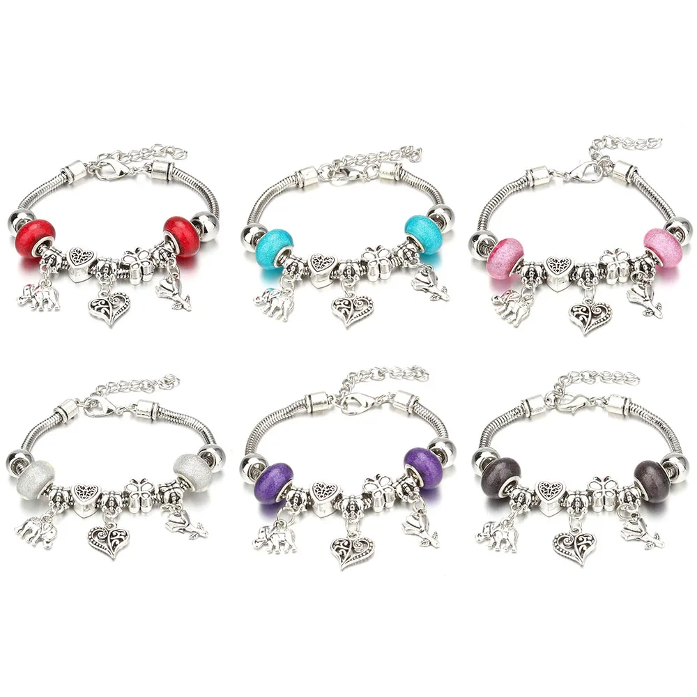 

Fashion Heart Elephant Flower Shape Charm Bangle Jewelry Lobster Buckle Snake Chain Bangles For Women Gift Accessories Bracelet