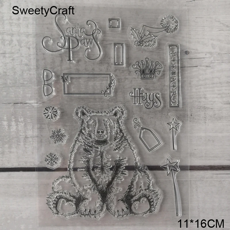 Мишка обнимает звезды прозрачные марки новинка 2020 скрапбукинг резиновый штамп