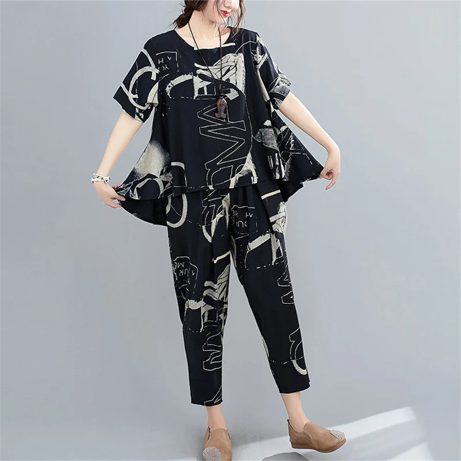 

Plus Size Women's Summer Suit Loose Women Tracksuit Set 2 Piece Pants Set Big Size Korean Outfits Casual 5XL