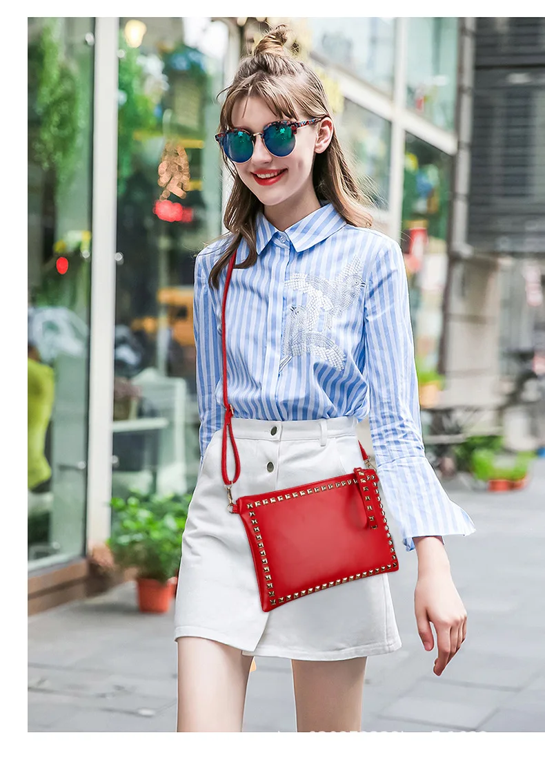 

Handbag Women 2021 New Fashion Style Clutch Bag Pu Leather Female European and American Star Style Big Urgent Rivet Envelope Bag