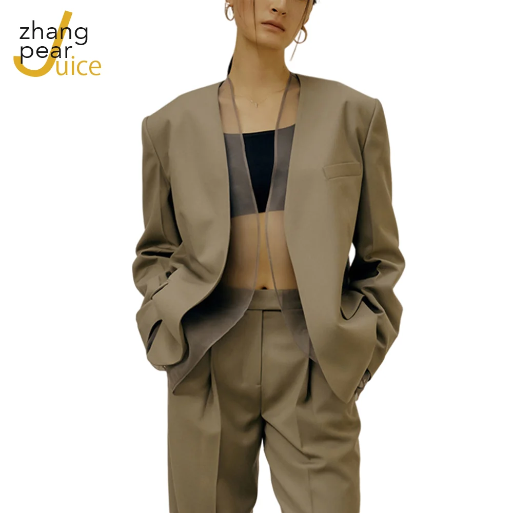 

Newest Stylish 2021 Designer Blazer Jacket Women's Removable Casual Blazer Coat Female Solid Fashion V Neck Loose Blazer Top