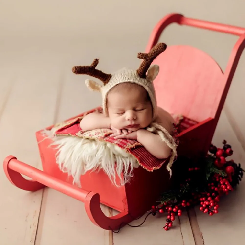 

Newborn Photography Props Baby Photo Shoot Red Christmas Sled Car Prop Wooden Sledge Chair Background For Studio