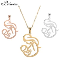 fashion stainless steel charm necklace mom baby family jewelry love boy girl pendant choker gold silver color necklace women