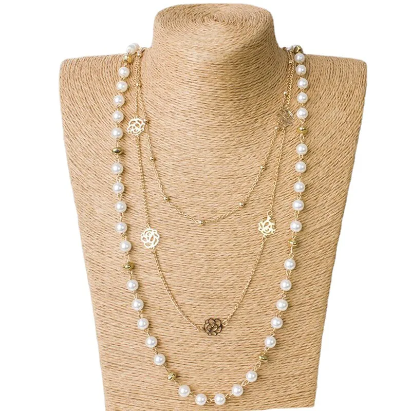 Длинное ожерелье с имитацией жемчуга для женщин двухслойная подвеска в виде
