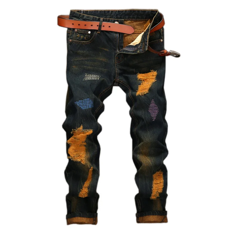 

male hole Jeans personality fashion retro old straight men's jeans