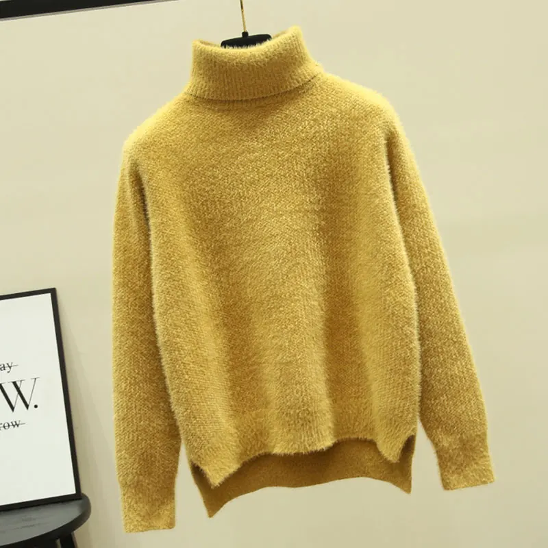 

2021 Female Winter High Collar Sweater Knitted Woman Fashion Leisure Bottomed Solid Color Long Sleeve Warm Ladies Pullover
