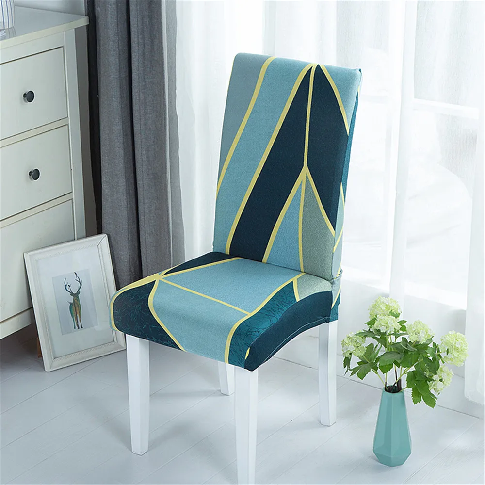 

Papa&Mima Green Geometric Abstract Stretch Dinner Print Chair Cover Slipcovers Print Elastic Seat Case Banquet Wedding Hotel