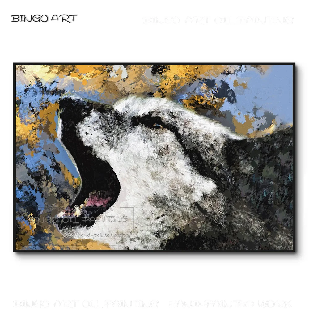 Картина маслом воющего волка без рамки ручная роспись модный Настенный дизайн