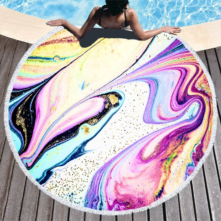 Большое круглое пляжное полотенце 150 см красочное банное с принтом зыбучих