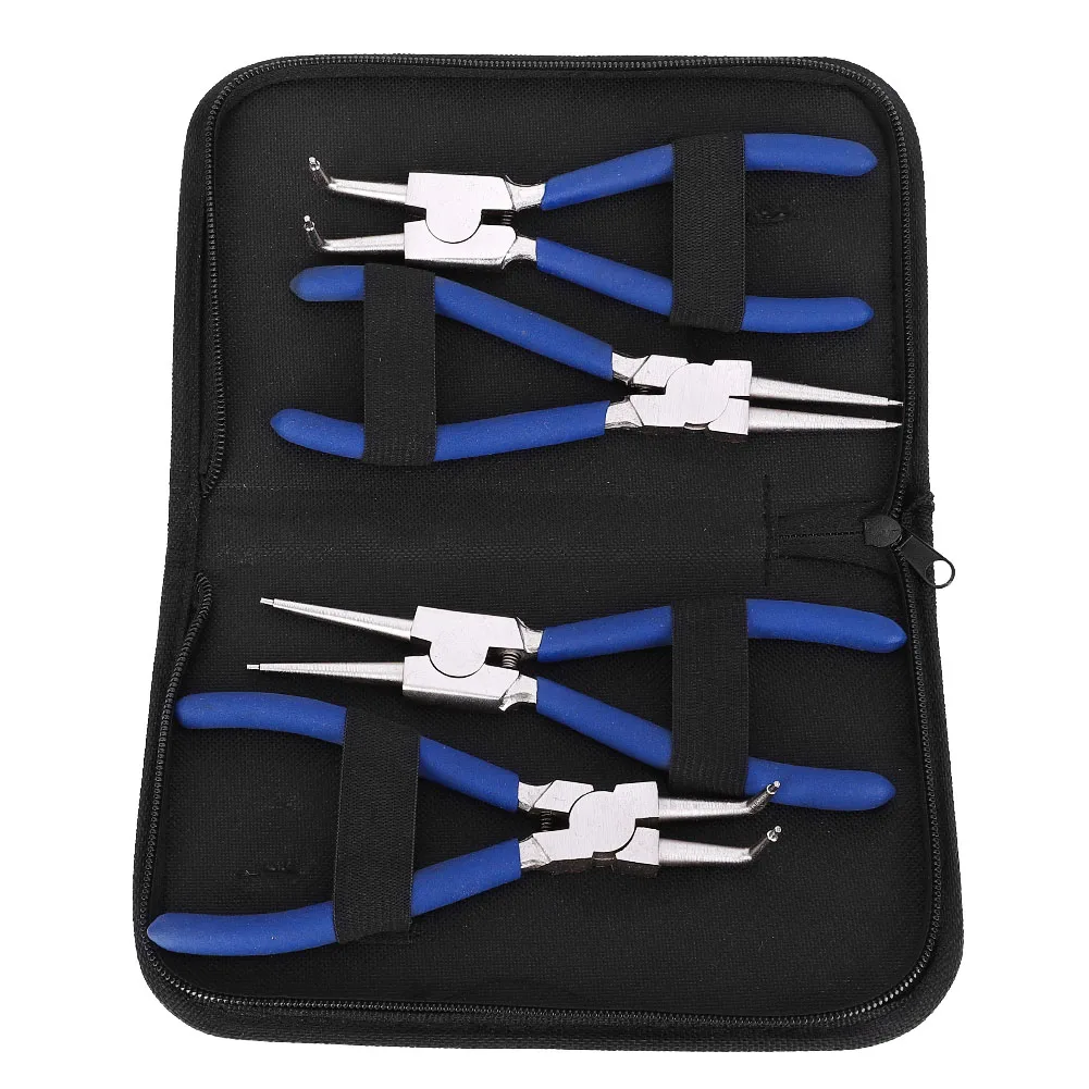 

4Pcs Professional 7in Internal External Plier Multifunction Straight Curved Plier Circlip Snap Ring Plier Set Dip-Coated Handle