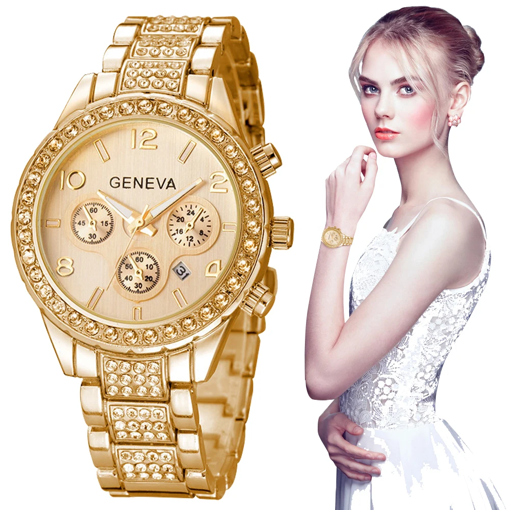 Geneva Watch Fashion Women Watches Stainless Steel Exquisite For Rhinestone Luxury Casual Quartz Relojes Mujer | Наручные часы