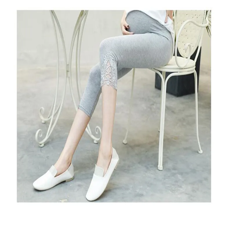 Леггинсы для беременных тренировок на животе летние капри из хлопка с кружевной