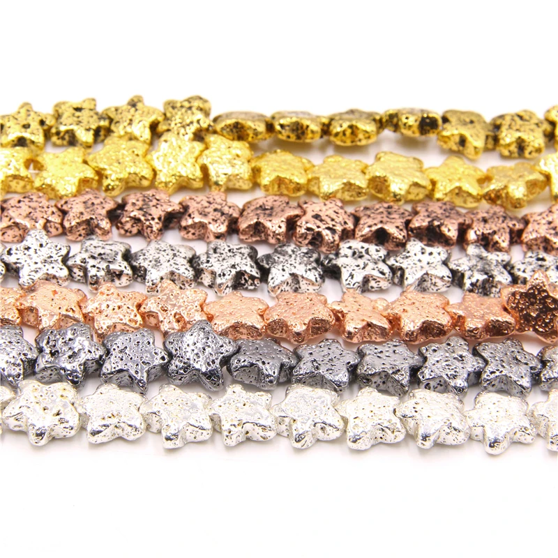 Золотистые Серебристые бусины 12 мм форма пентаграммы камень вулкана из