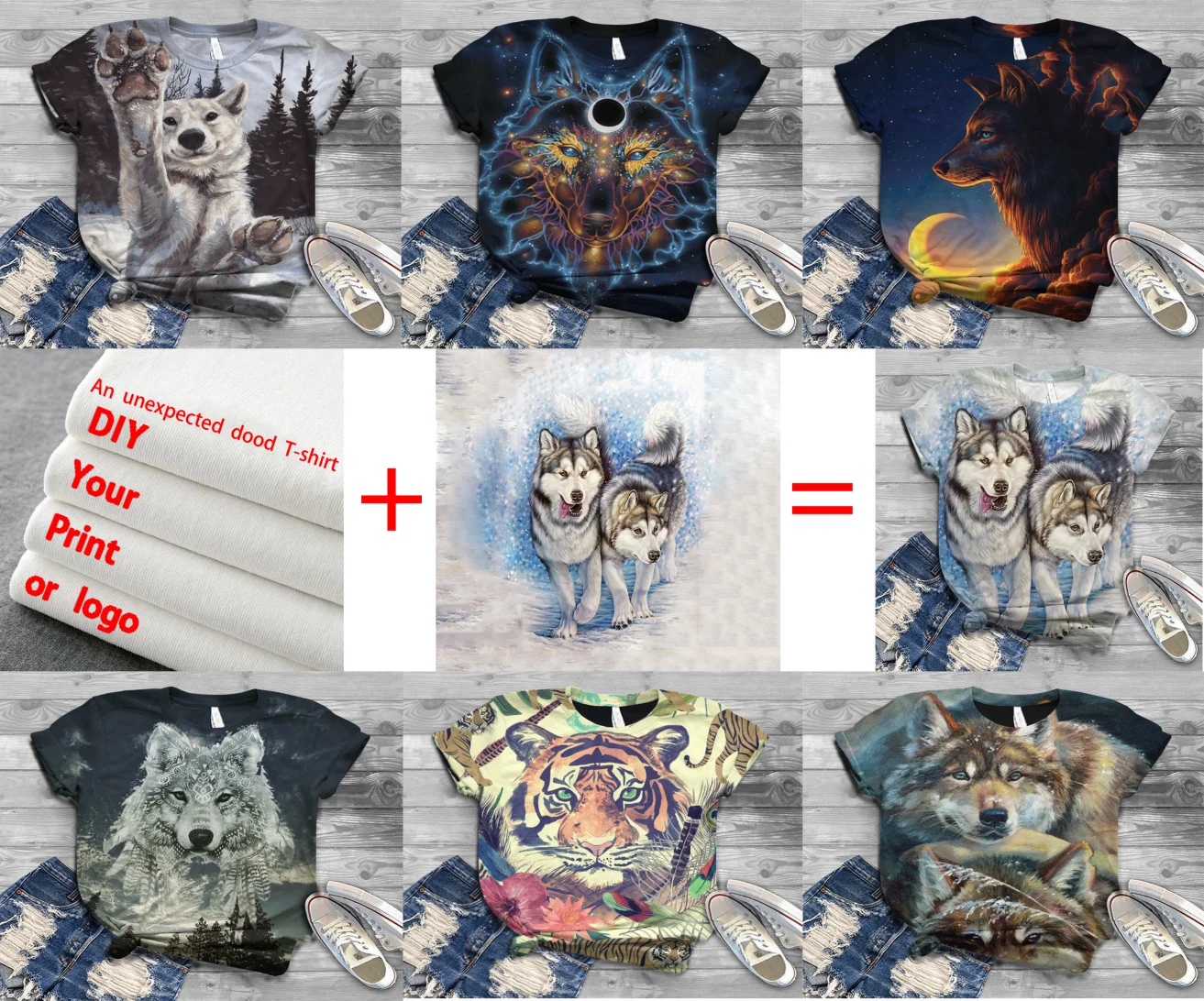 

2021 new hot sale short-sleeved summer 3DT shirt wolf head short-sleeved couple T-shirt animal top street customization