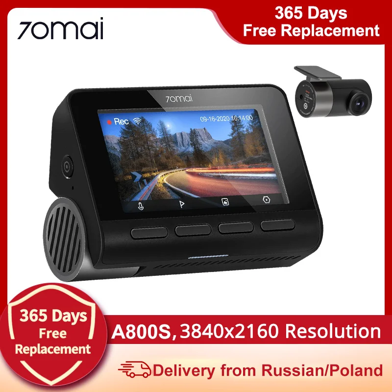 

Видеорегистратор 70mai A800S, 4K, разрешение 3840X216 0, поддержка GPS, двойное зрение, Wi-Fi, обновленная версия A800