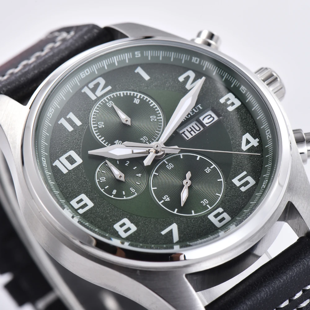 Corgeut 41 мм Для мужчин мужские часы часы-хронограф возможностью погружения на