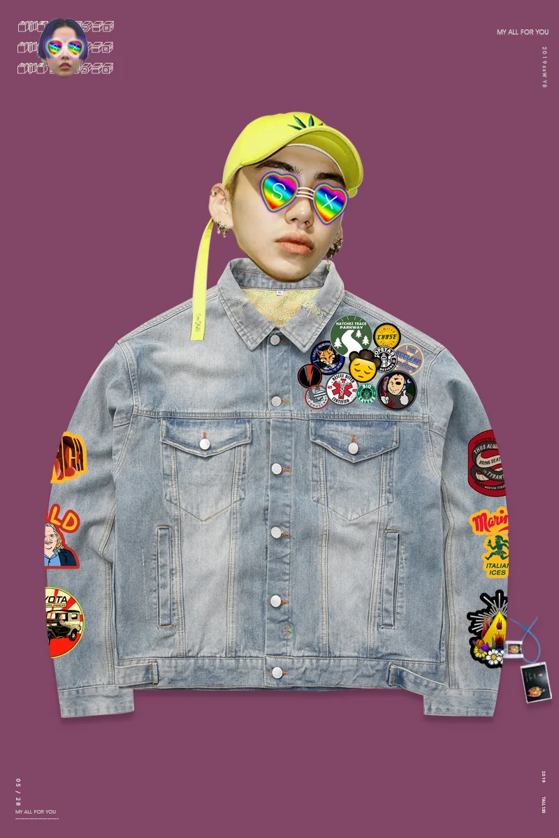 Джинсовая куртка Свободное пальто уличный злодей сшитый oldshcool принт высокий