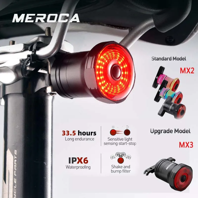 

MEROCA smart bicycle start-stop tail light, smart sensor brake light, automatic brake sensor device, IPX6, USB charging