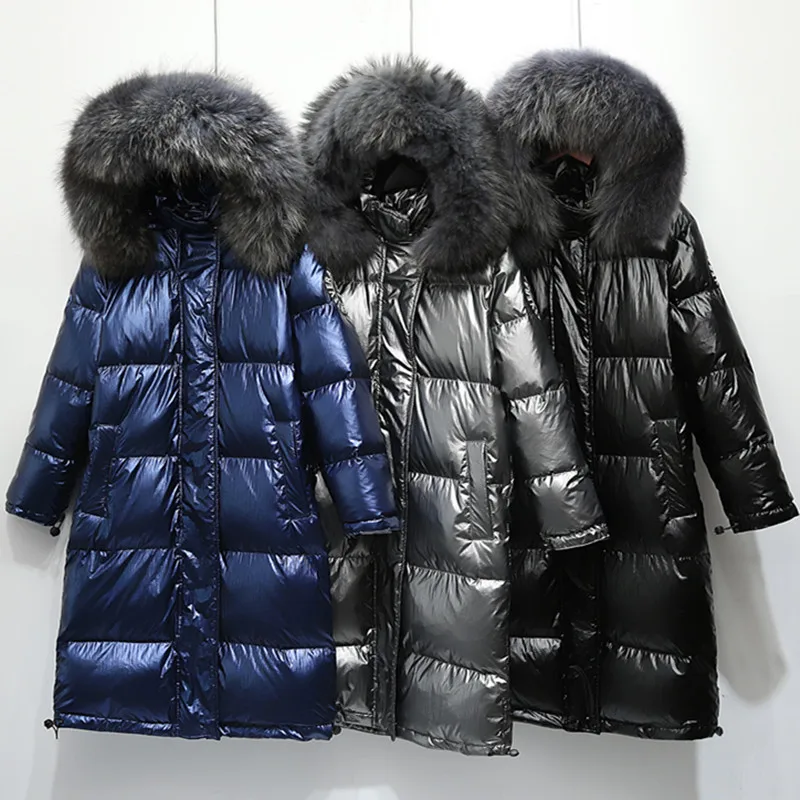 Женский пуховик, новинка, зимнее пальто с большим воротником из натурального меха, Женская Длинная утепленная парка с капюшоном, YRF14