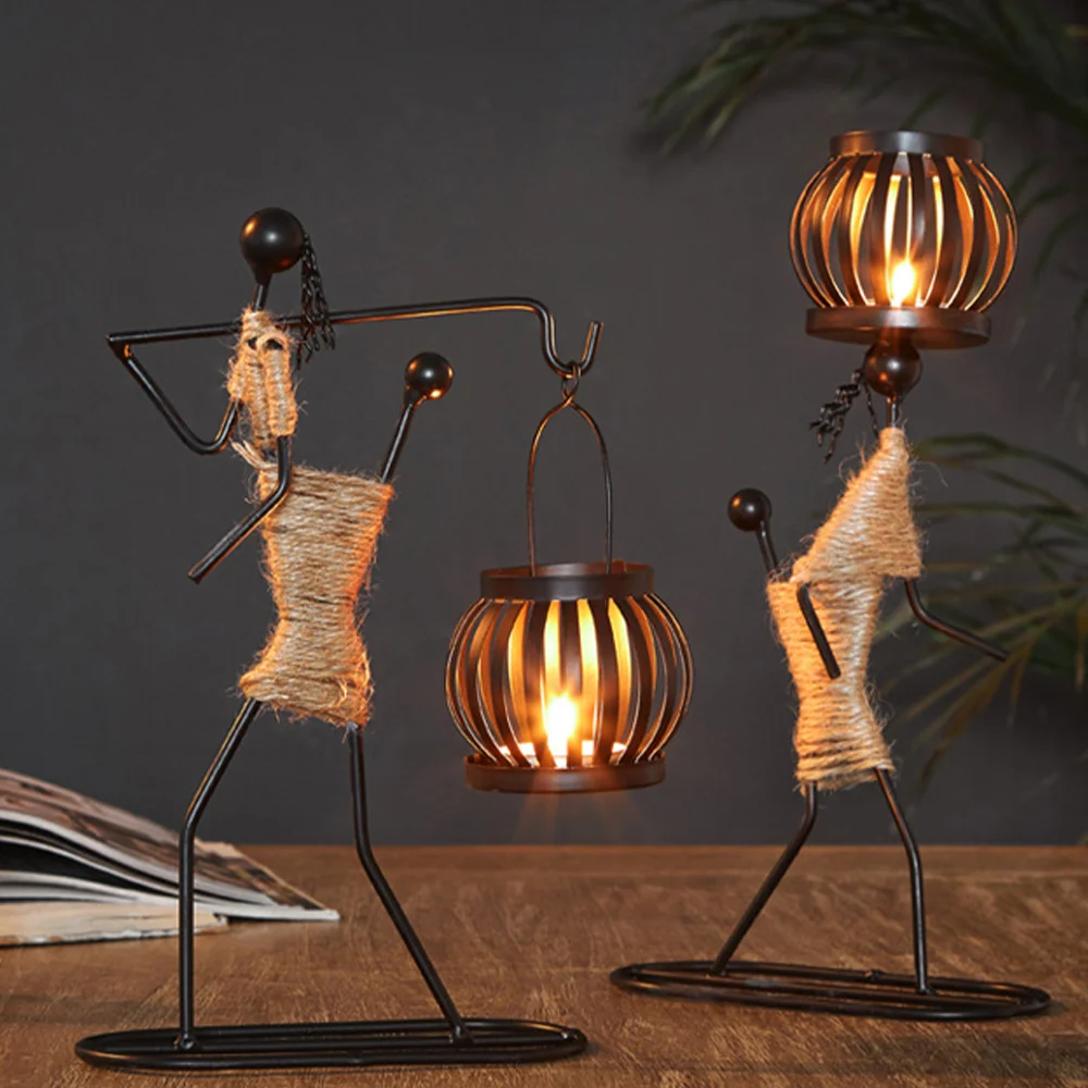 

Retro Metal Candlestick Abstract Character Sculpture Candle Holder Busic Bar Table Decoration Accessories Home Decor Gift