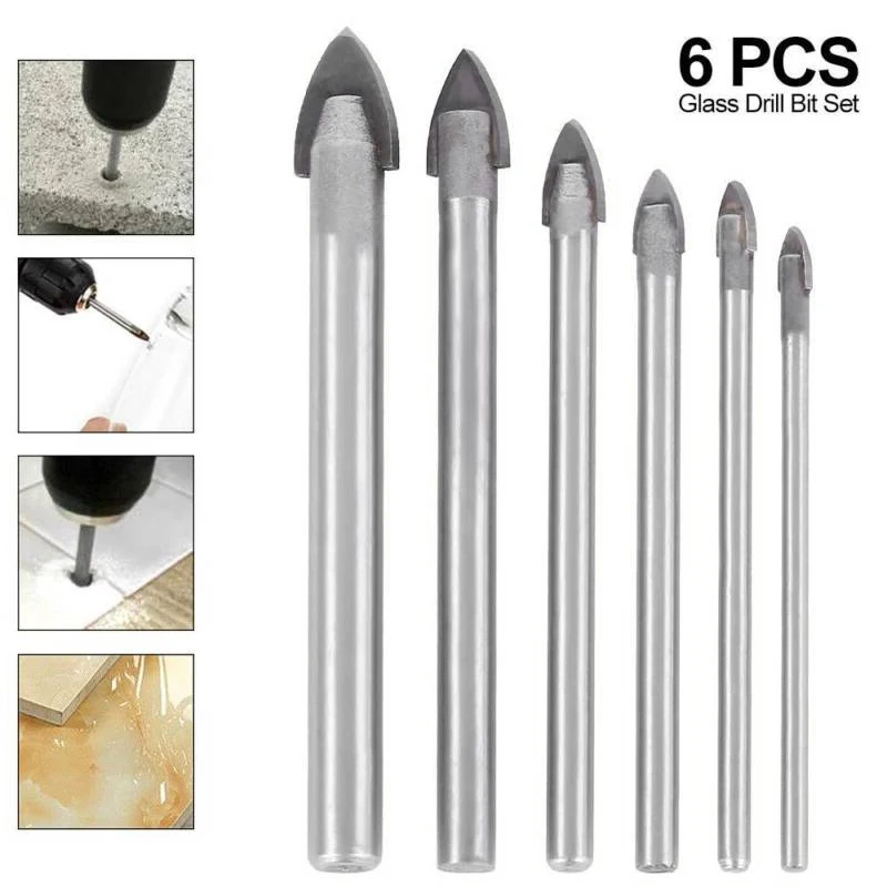 

6Pcs 3-10mm Ceramic Tile Drill Bit Cemented Carbide Triangle Spear Point Head Tool For Drilling Glass Ceramic Plastic Porcelain
