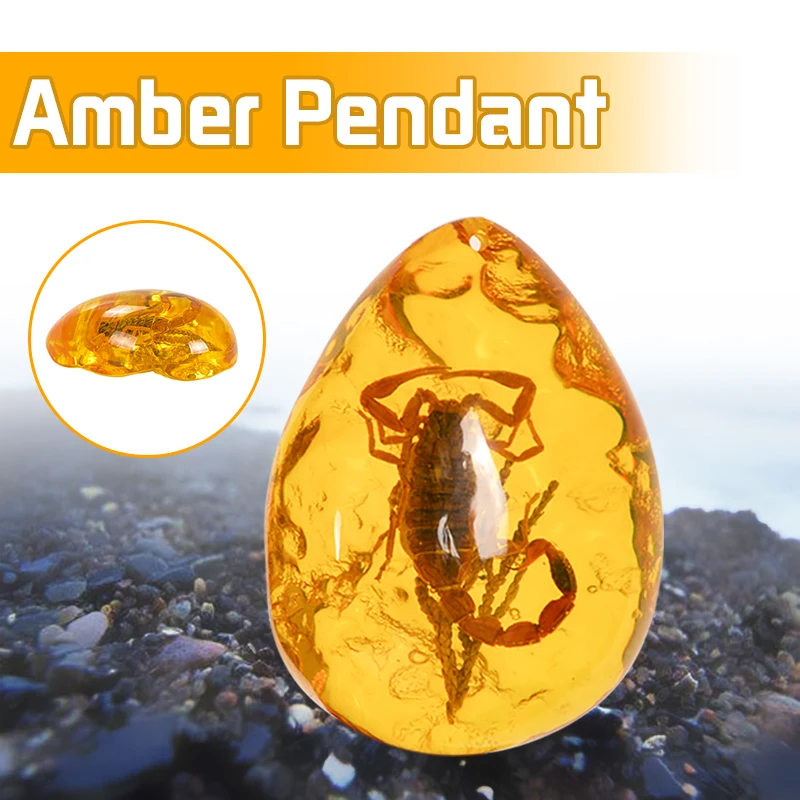 

Natural Scorpions Insect Inclusion Amber Baltic Gemstone Pendant Necklace Sweater Decorations DIY Ornament Craft Gift