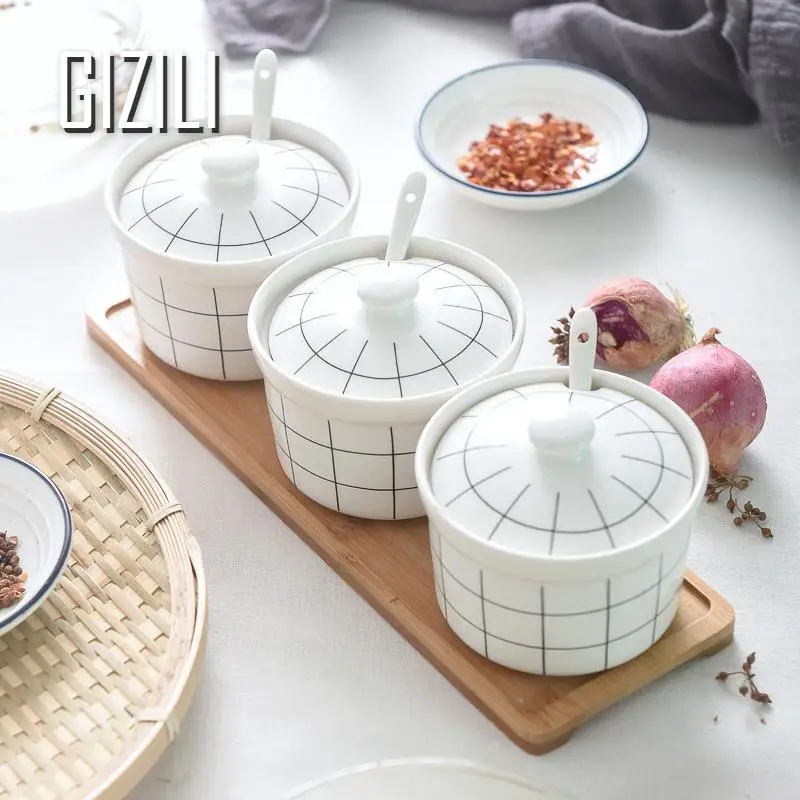 

Японский Стиль Керамика Набор банок для приправ приправы коробка для хранения специй сахар соль перец чаша Кухня Органайзер